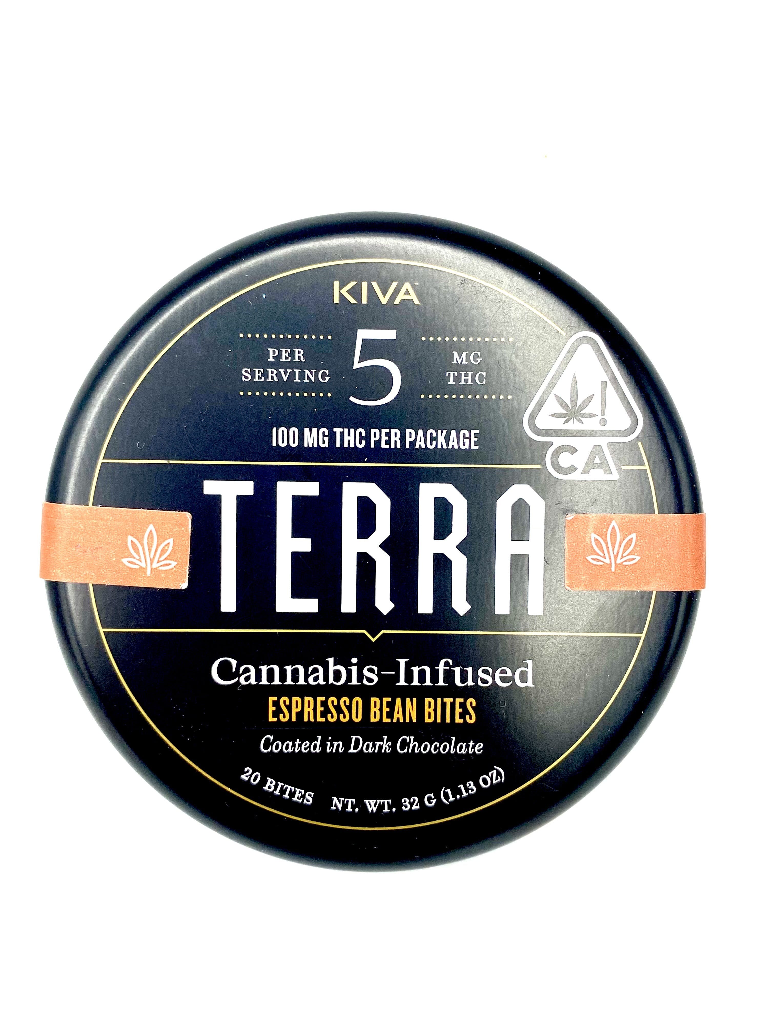 Photograph of product: KIVA - Terra Bites - Dark Chocolate Espresso Beans - 100mg