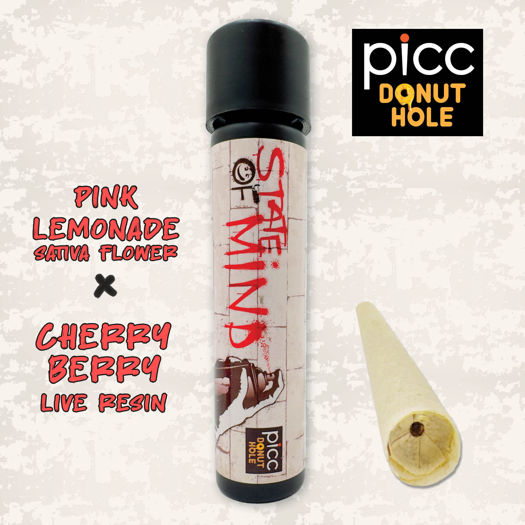 Photograph of product: STATE OF MIND | Infused Pre-roll | 1G SINGLE | Pink Lemonade x Cherry Berry Live Resin (S)