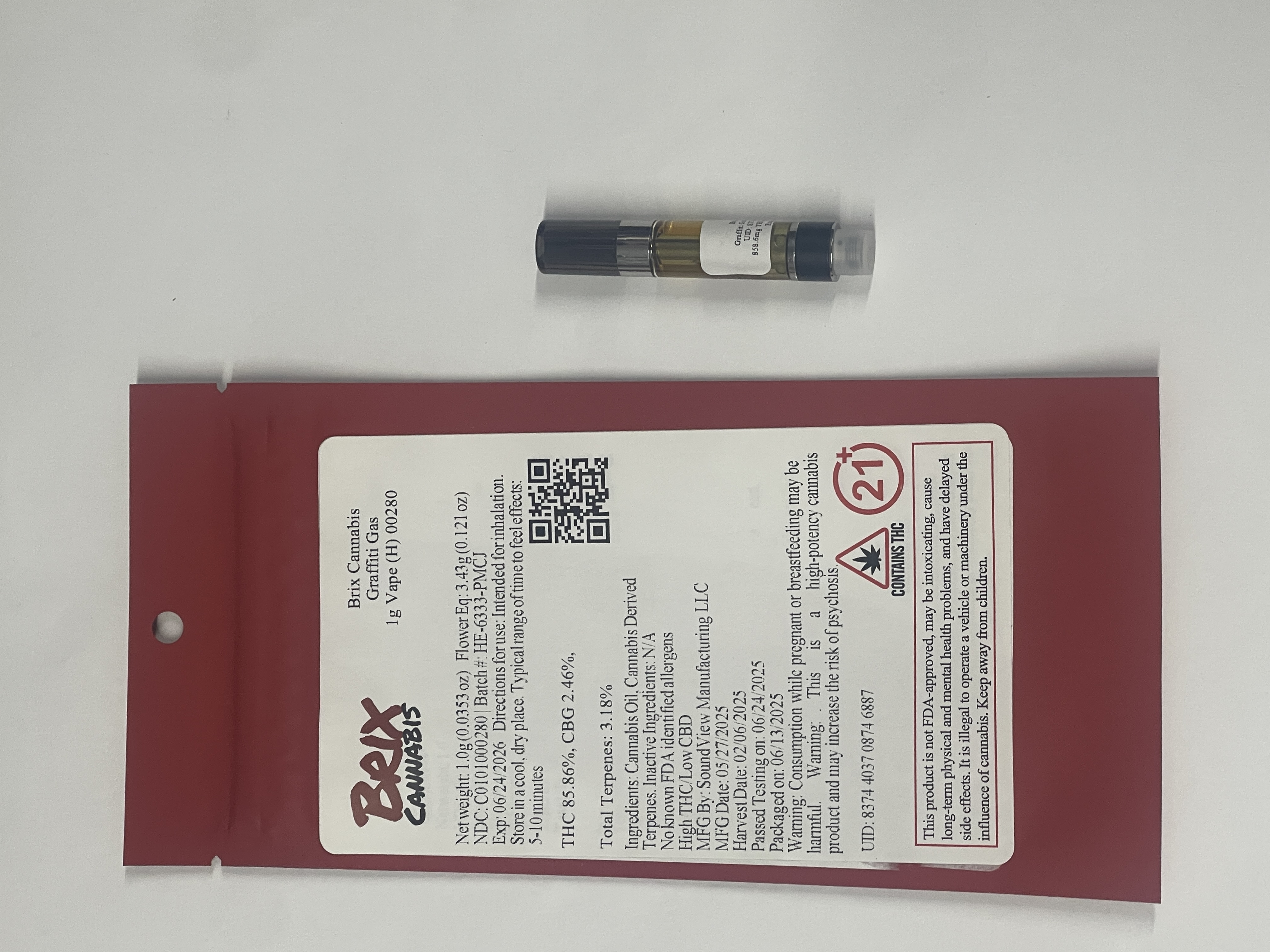 Photograph of product: Graffiti Gas | 1g Cart (H) | 00280 | Brix