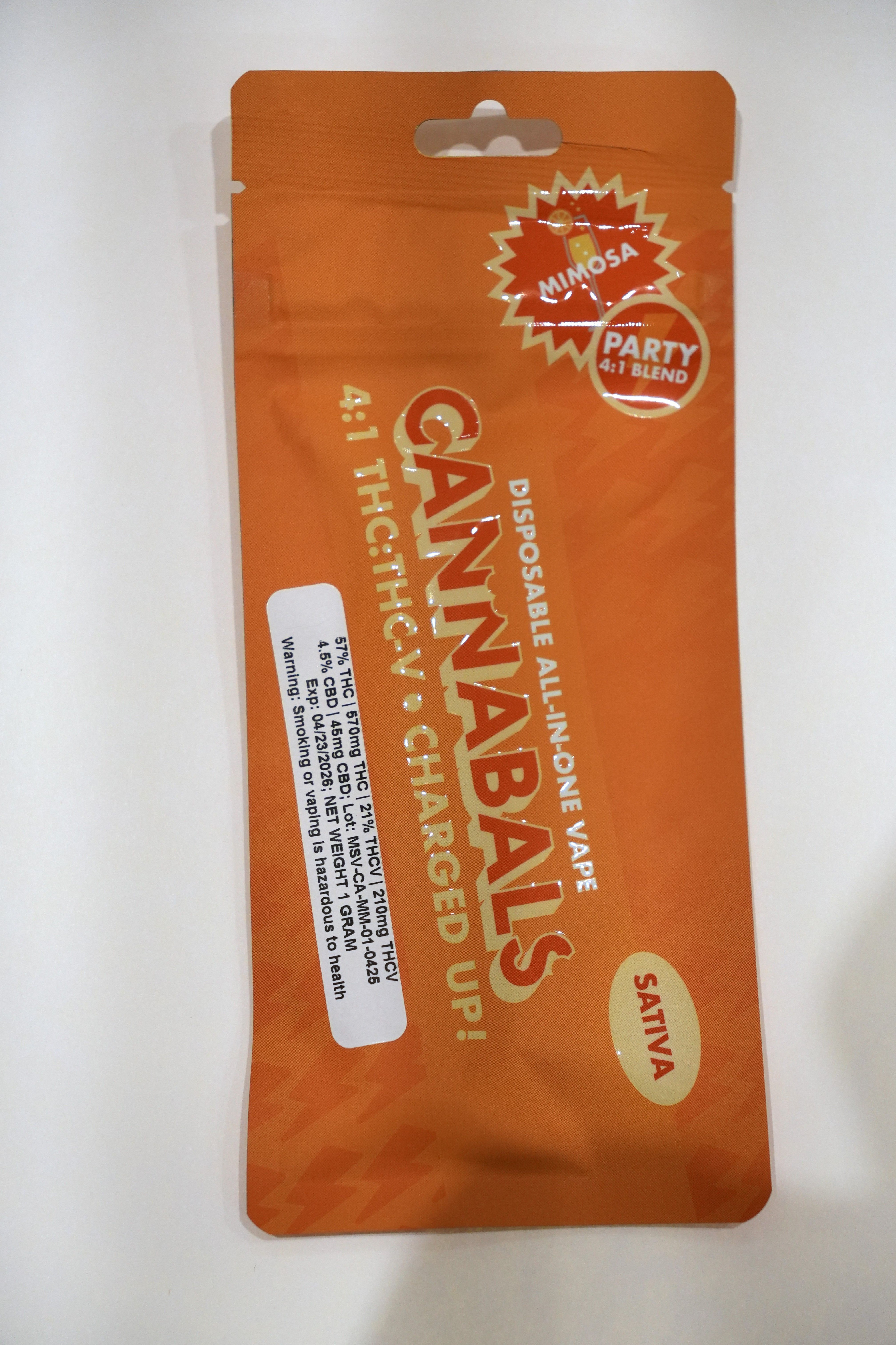 Photograph of product: Cannabals | Mimosa | 4:1 | TH-oui:TH-oui-V | Oui'd | Disposable AIO
