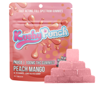 Photograph of product: Kushy Punch Peach Mango Fast Acting Gummies 100mg