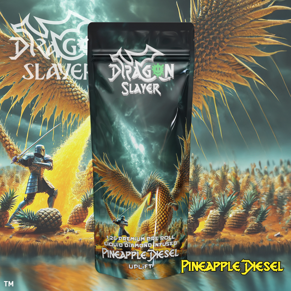 Photograph of product: Dragon Slayer - Liquid Diamond Pre-roll 1.2g - Pineapple Diesel - Uplift