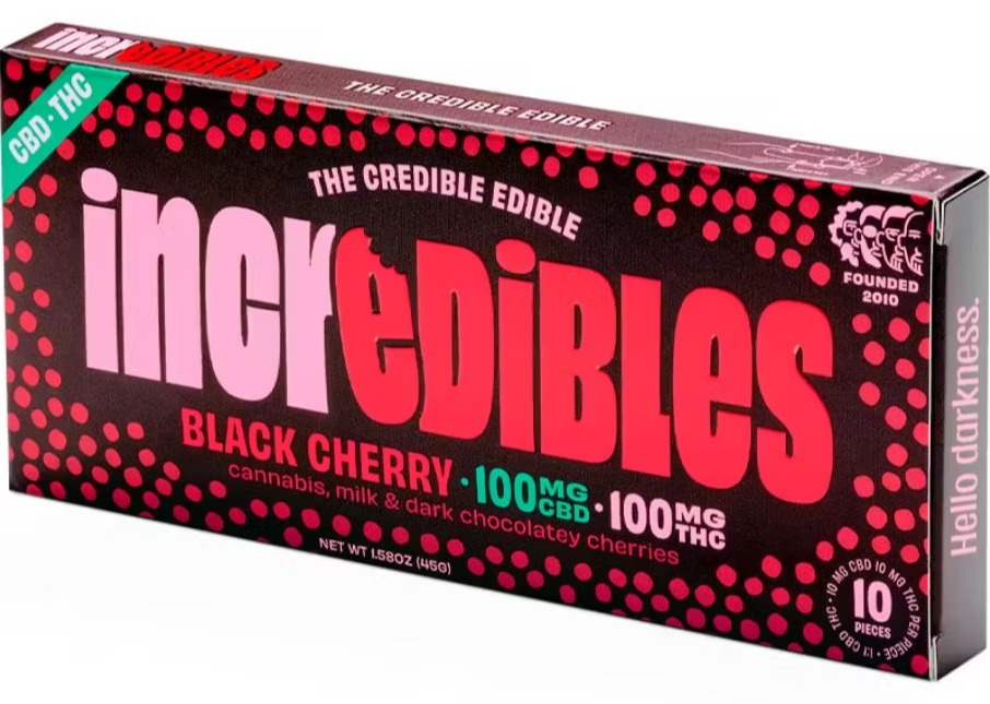 Photograph of product: Black Cherry CBD 1:1 - 100mg Chocolate Bar (20 Piece) - Incredibles
