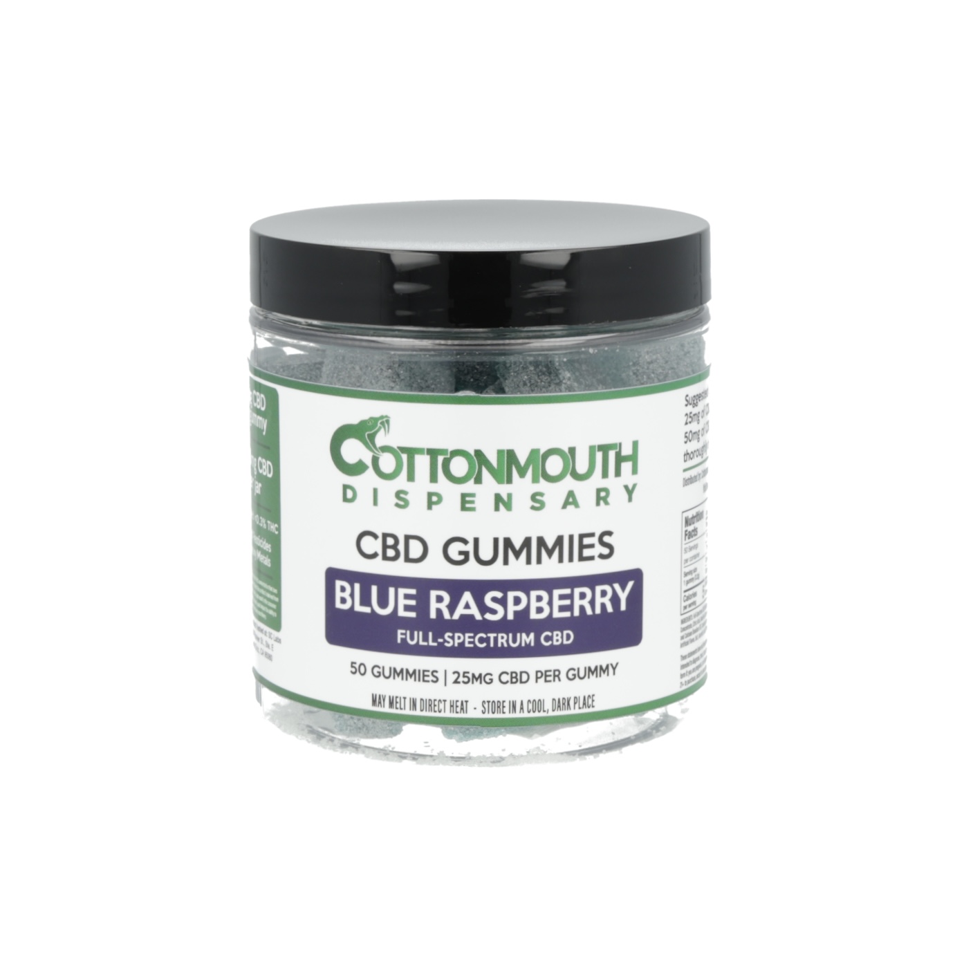 Photograph of product: Cottonmouth | Full Spectrum CBD Gummies | Blue Raspberry | 50pc/1250mg