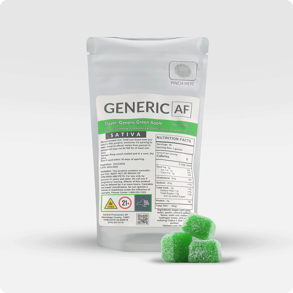 Photograph of Product: Generic AF | Green Apple - 100mg THC | 20pk