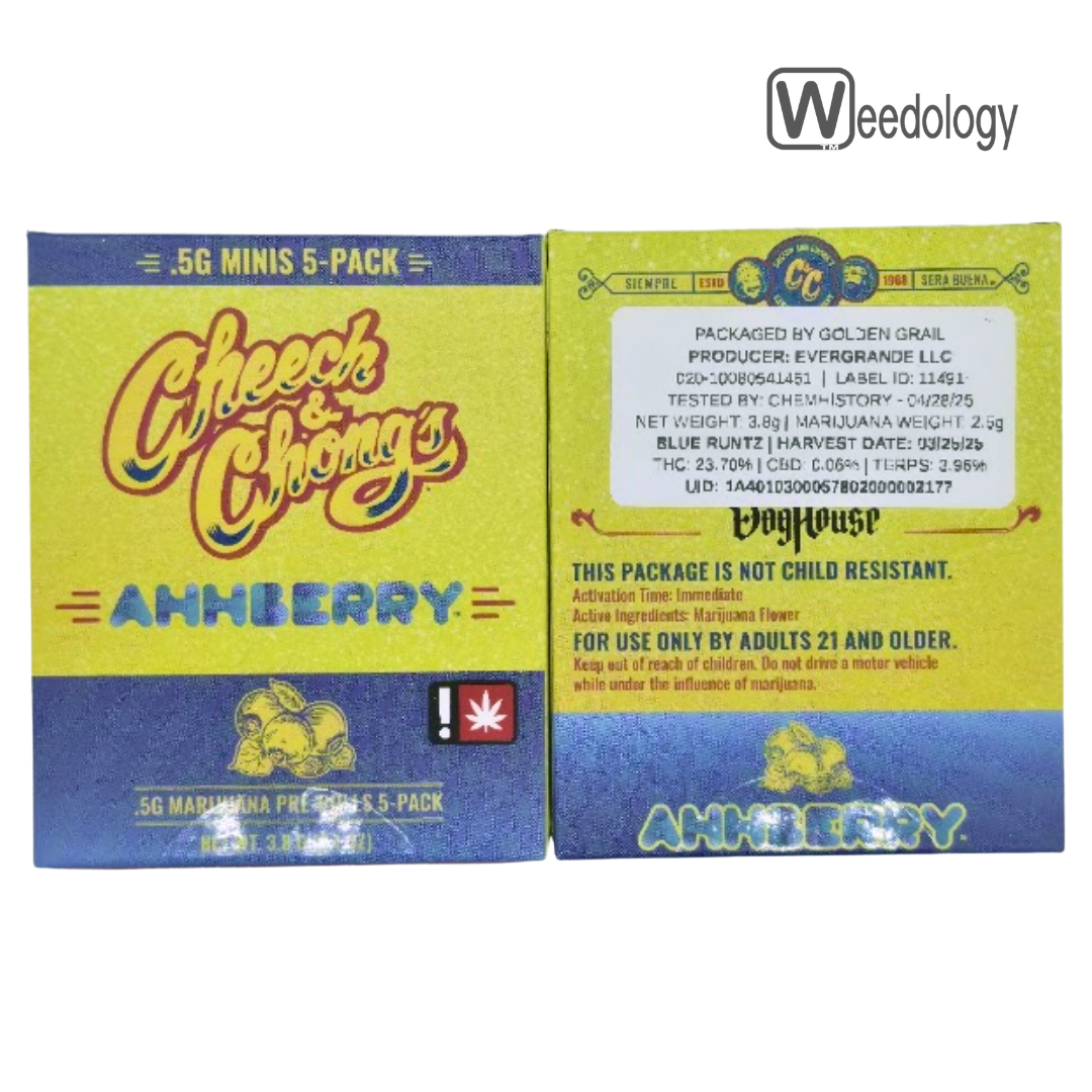 Photograph of product: Cheech & Chong 5pk BLUE RUNTZ 0.5g Pre-Rolls