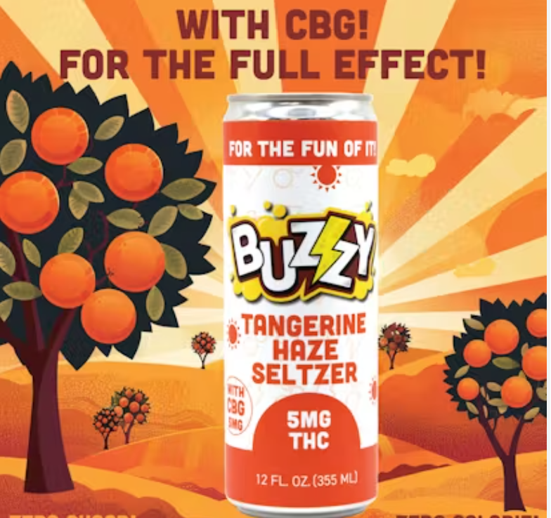 Photograph of product: Buzzy Seltzer | Tangerine Haze 1:1 (TH-oui:CBG) | 5mg