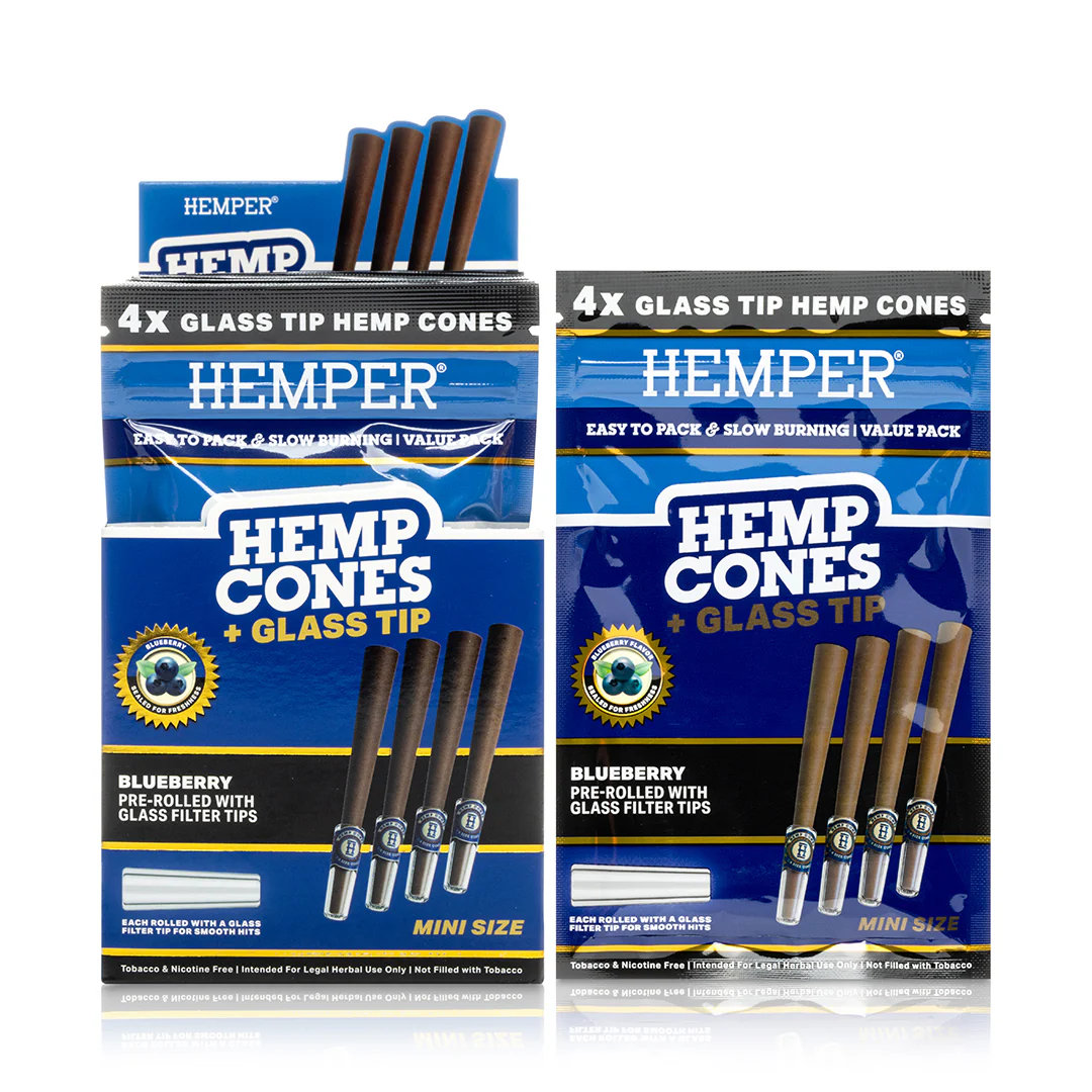 Photograph of product: Hemper | Mini Cones W/Glass Tips | 4pk - | Blueberry