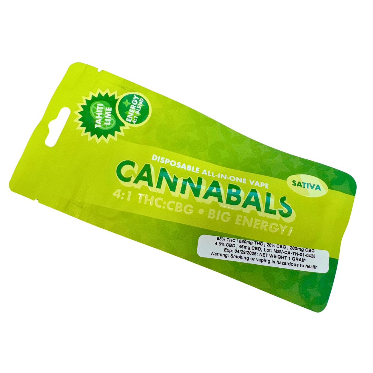 Photograph of Product: Cannabals Mood State Vape All In One - Tahiti Lime "Big Energy" 4:1 THC:CBG
