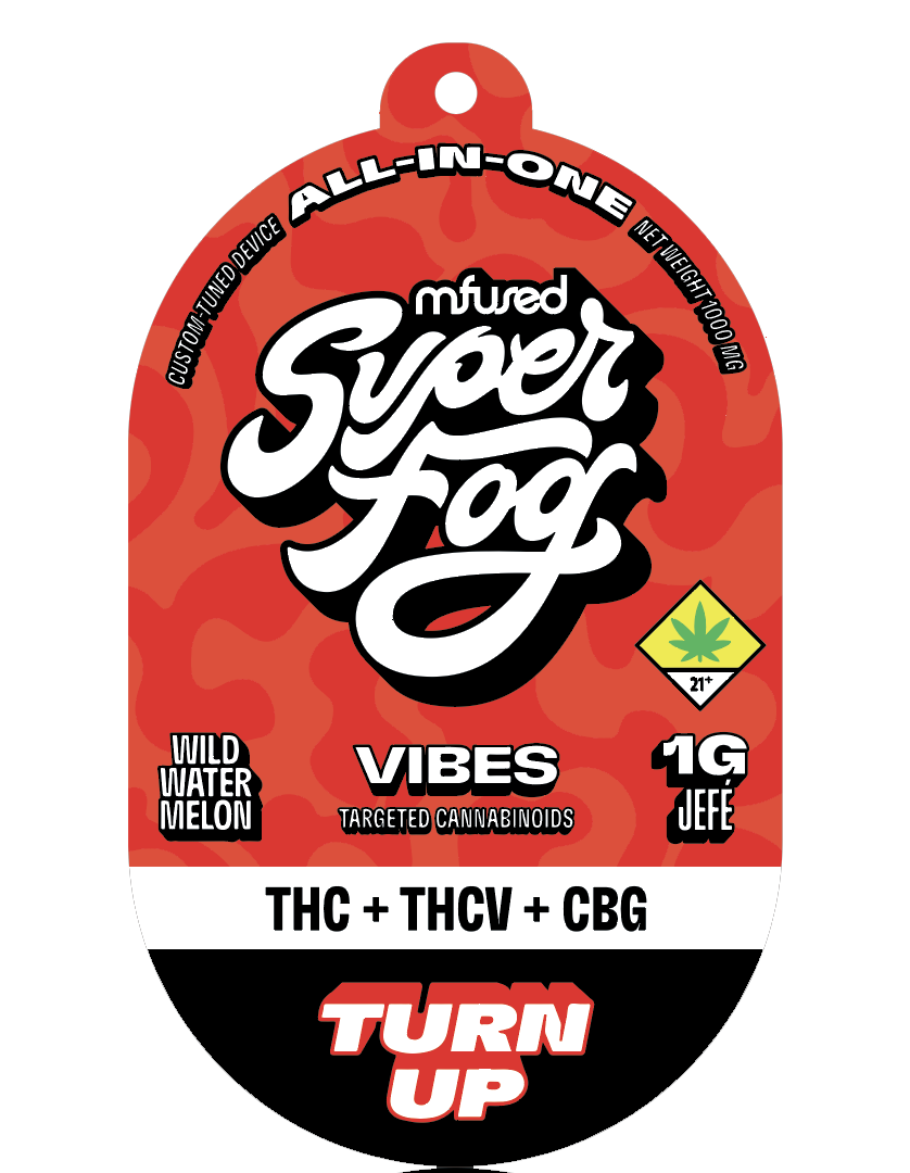Photograph of product: Mfused Superfog Vibes VAPE Turn Up Watermelon TH-ouiV:CBG 4:1:1 Disp 1g