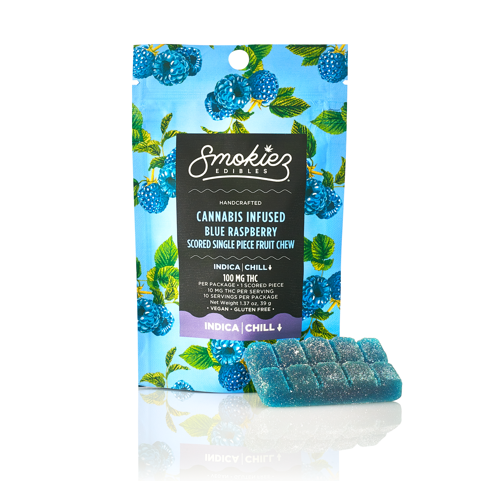 Photograph of product: Blue Raspberry (I) - 100mg Scored Gummies - Smokiez