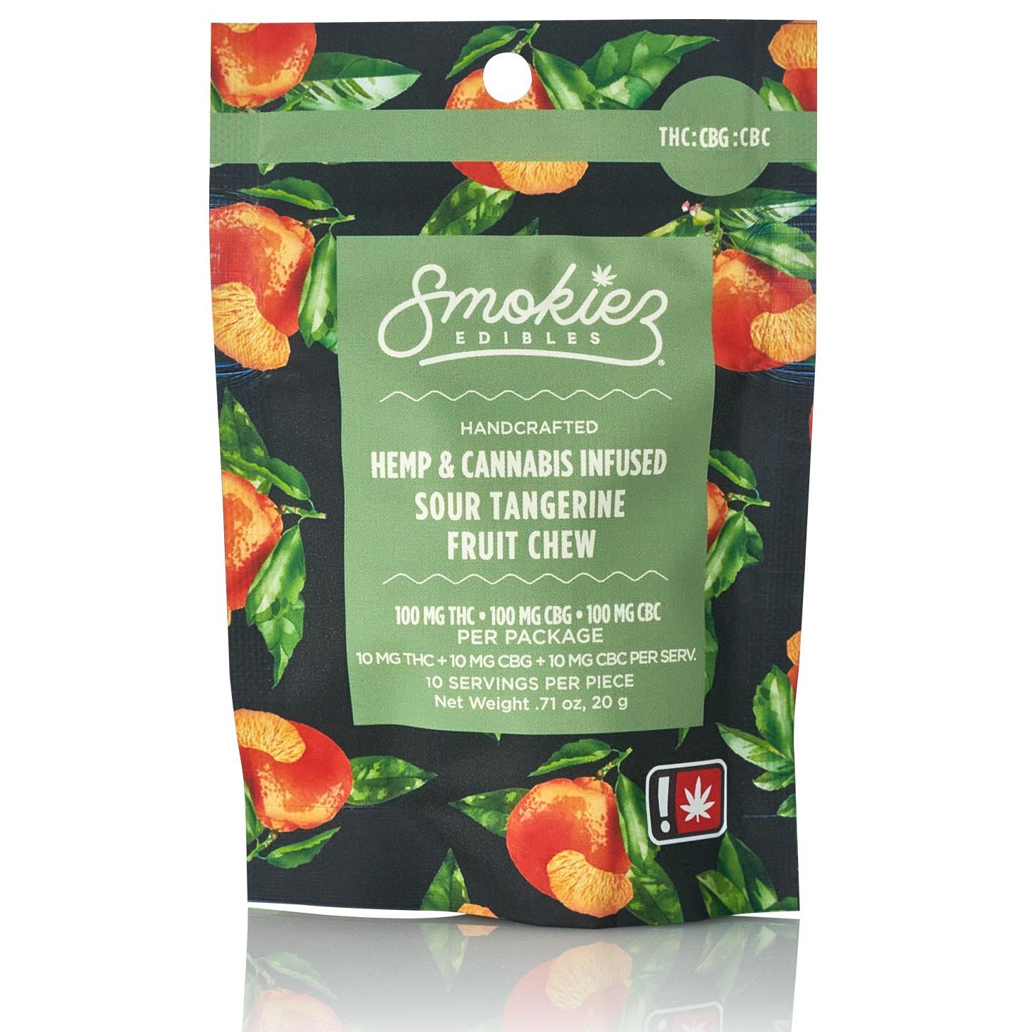 Photograph of product: Smokiez > Fruit Chews 10pk > 100mg > Sour Tangerine > TH-oui:CBC:CBG 1:1:1
