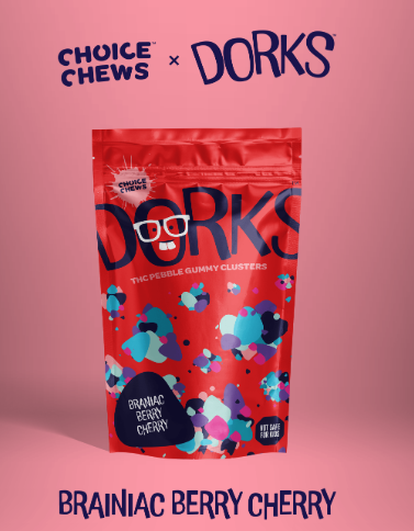 Photograph of product: DORKS - Brainiac Berry Cherry Pebble Coated Gummies - Oui'd (10mg/100mg)