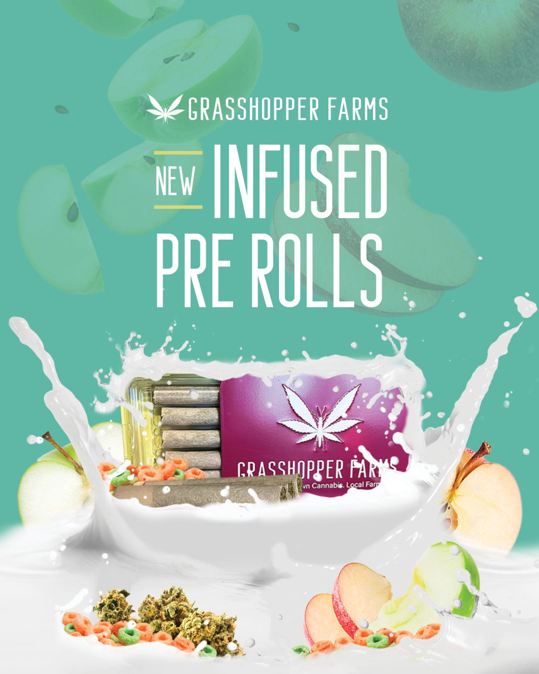 Photograph of product: Grasshopper Farms - Infused Pre-Roll - Apple Jacks Haze - - 5pk