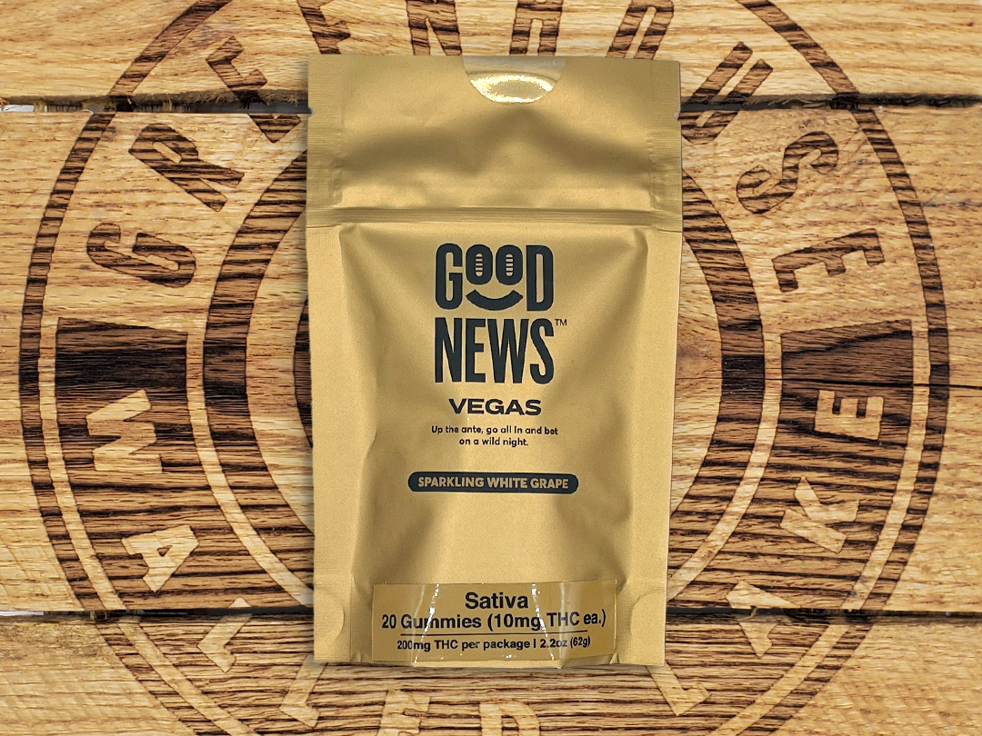 Photograph of product: Good News | Vegas Sparkling White Grape Gummies | 200mg