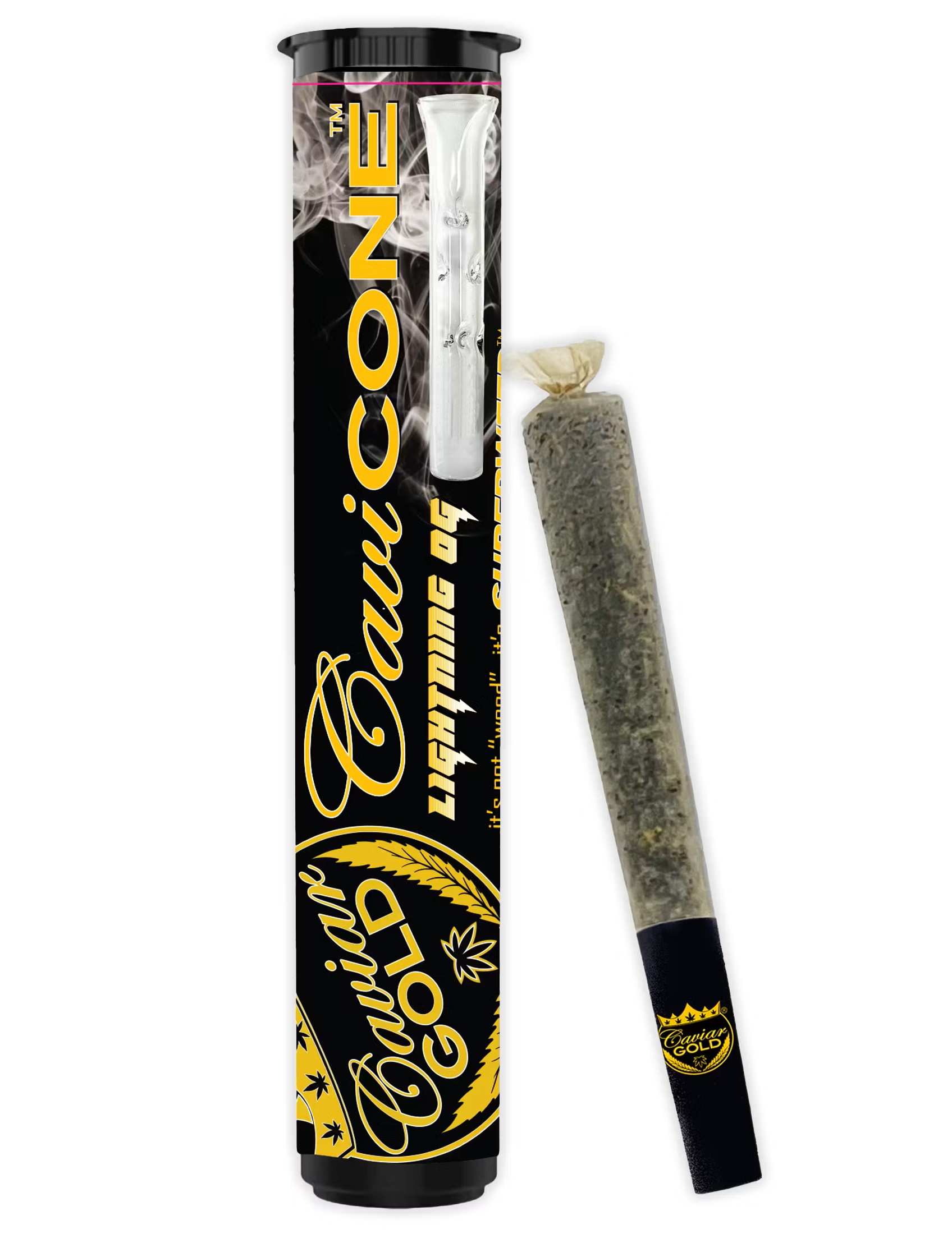 Photograph of product: Lightning OG Infused Pre-Roll | 1.5g | Cavi Cone