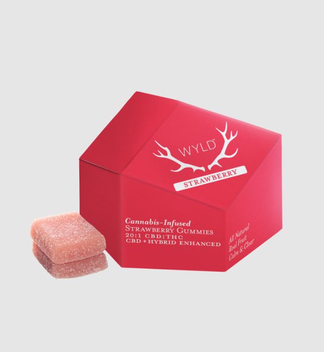 Photograph of product: WYLD: Strawberry | 20:1 CBD:TH-oui | 200mg CBD | 10mg TH-oui | 10pk