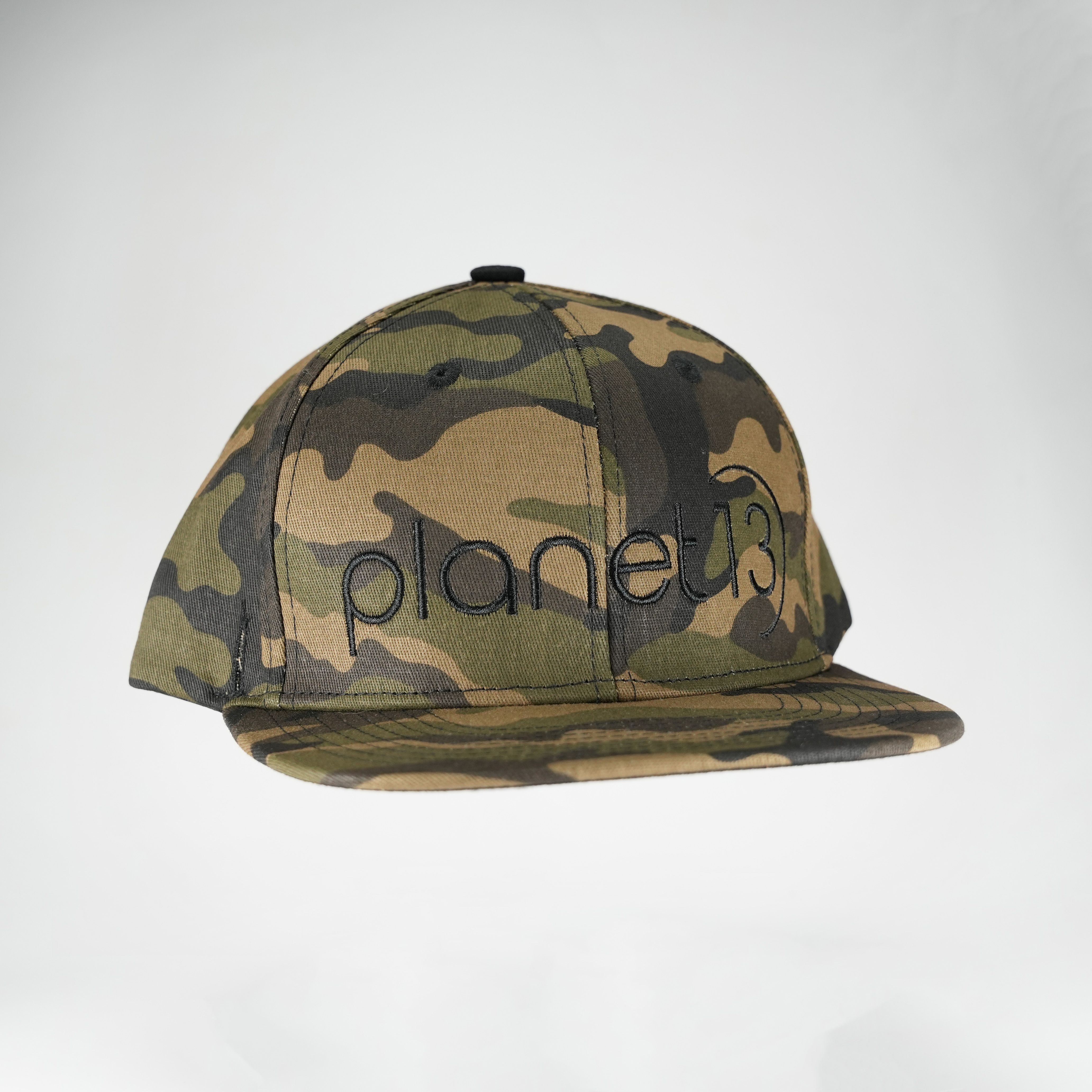 Photograph of product: Planet 13 Camo Hat Black Text