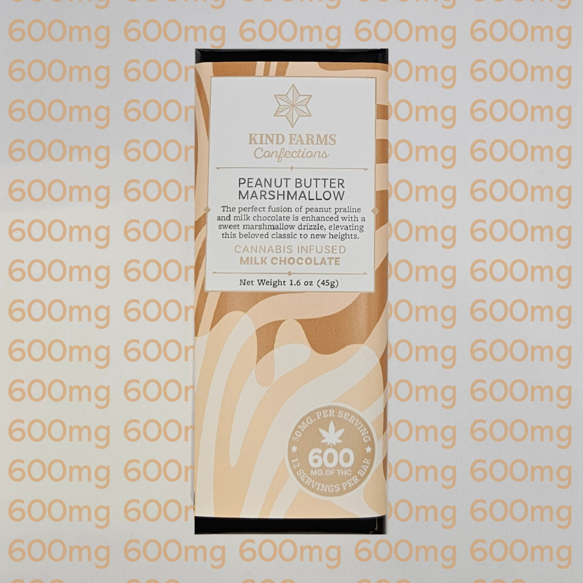 Photograph of product: Kind Farms | Peanut Butter Marshmallow | 600MG Choc Bar