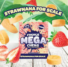 Photograph of product: Choice MEGA Chews - 200mg Gummies - Strawnana for Scale (H)