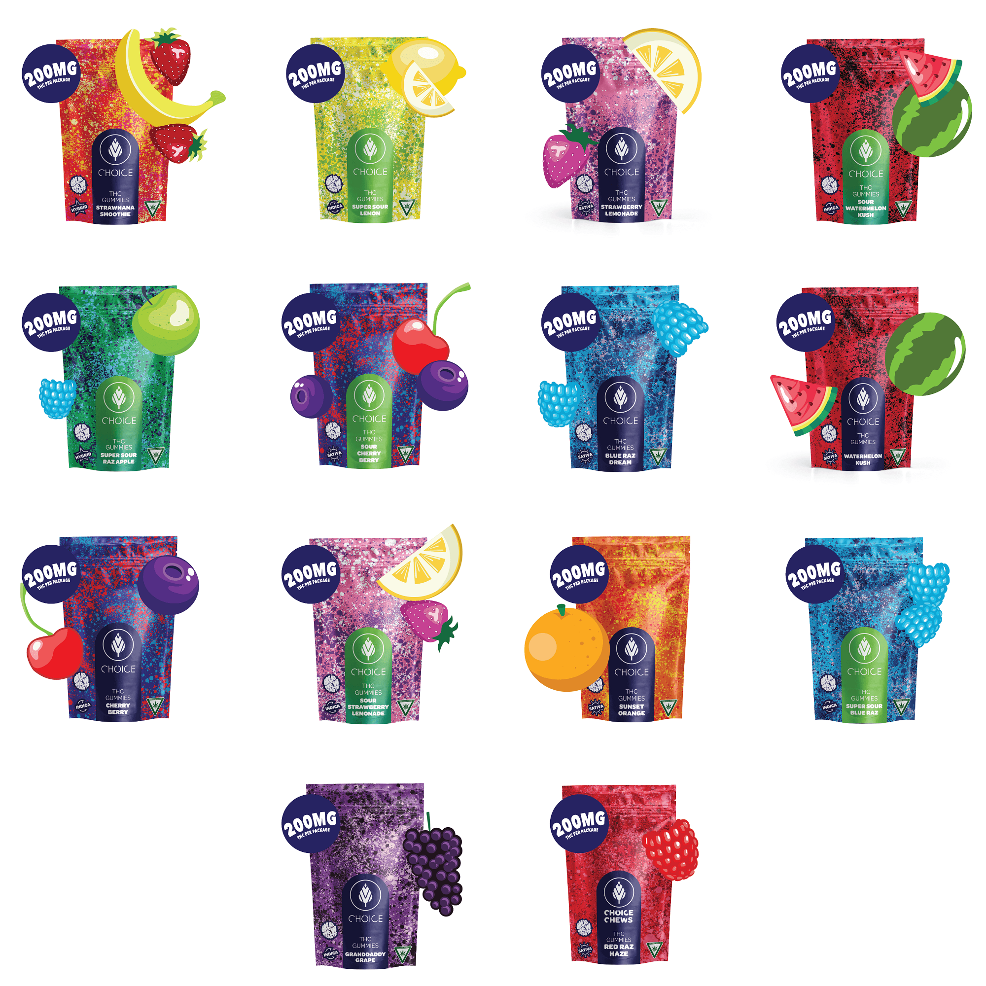 Photograph of product: Choice - Super Sour Prickly Pear (Oui'd) Gummies - 200mg