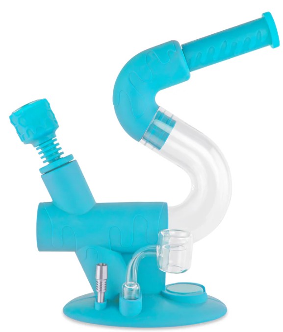 Photograph of product: ESD | Ooze | Swerve | 4-in-1 | Water Pipe + Nectar Collector | Aqua Teal | 1