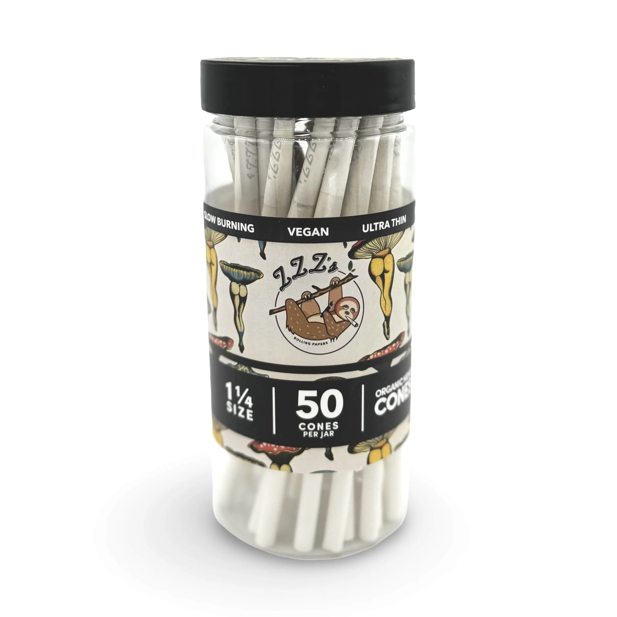 Photograph of product: "Shroom Booties" - 1 1/4 Cones 50pk Jar