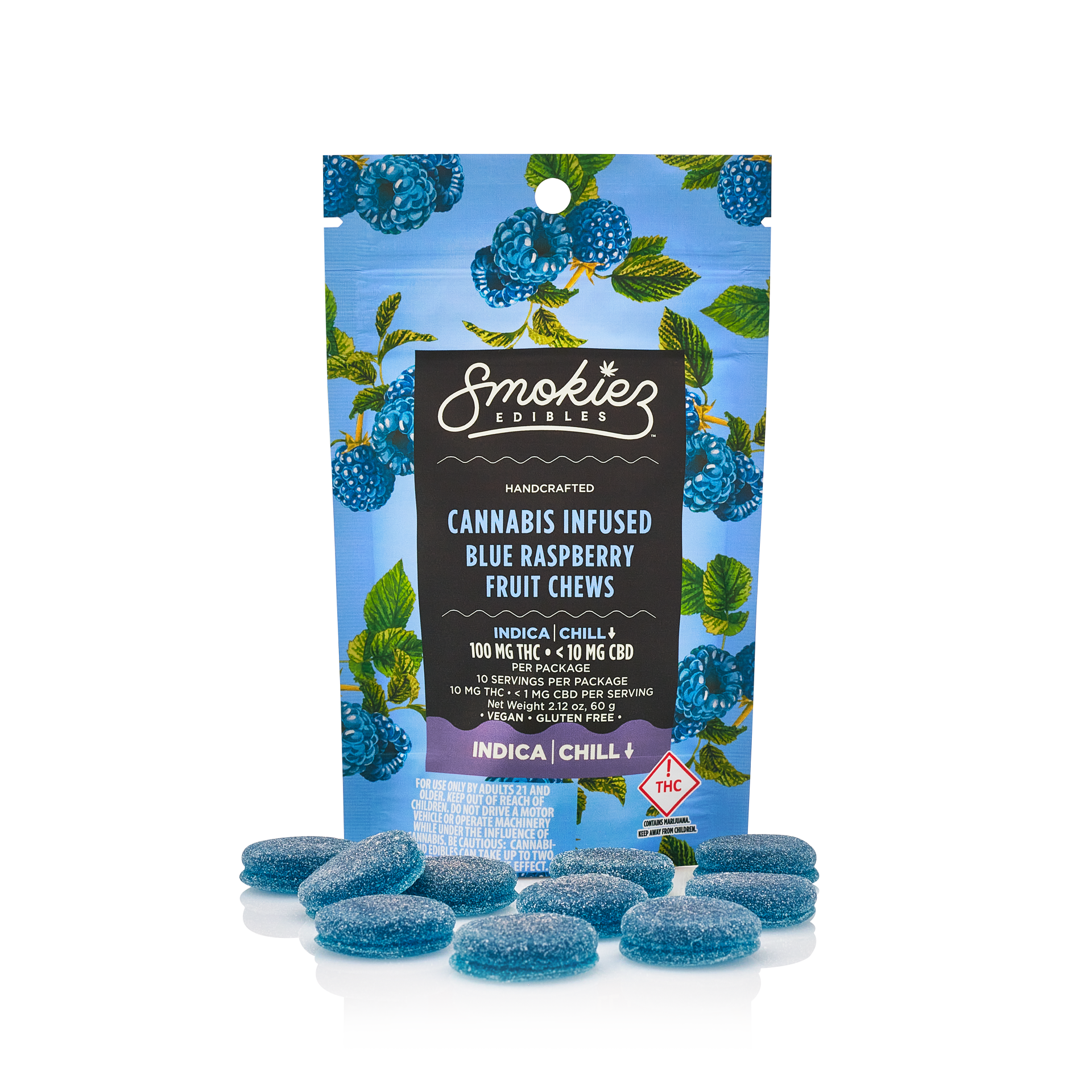 Photograph of product: Smokiez - Sweet Blue Raspberry 100mg Fruit Chews