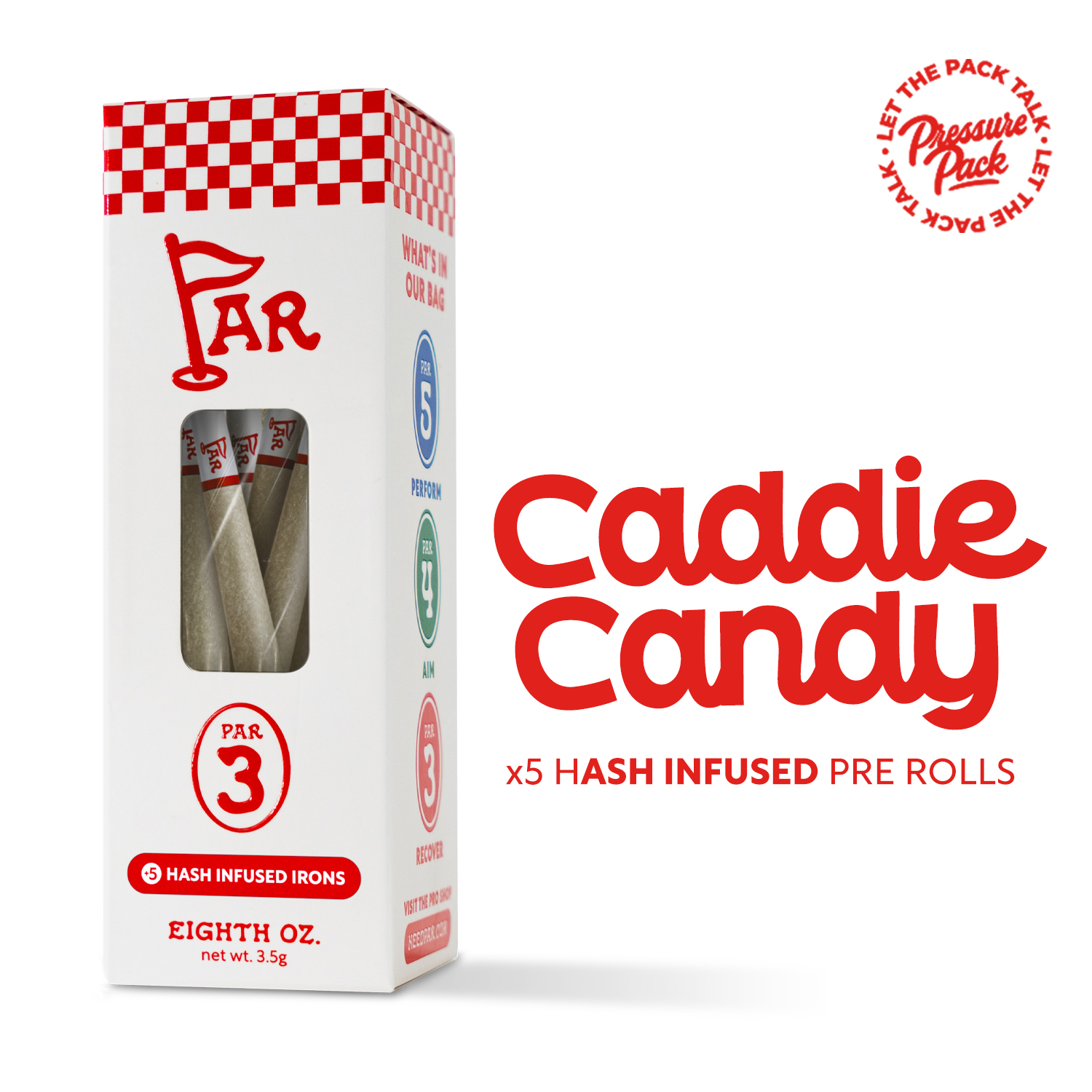 Photograph of product: Par x Pressure Pack - Caddie Candy au chocolat Infused Irons 5pk 3.5g