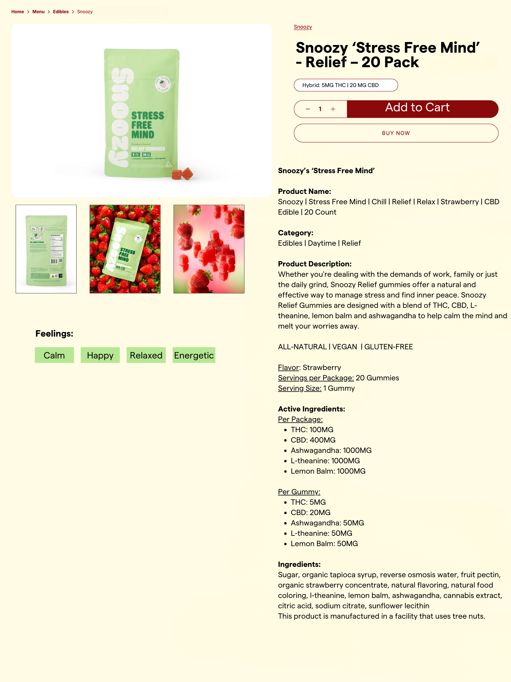 Photograph of product: Snoozy Stress Free Strawberry Gummies