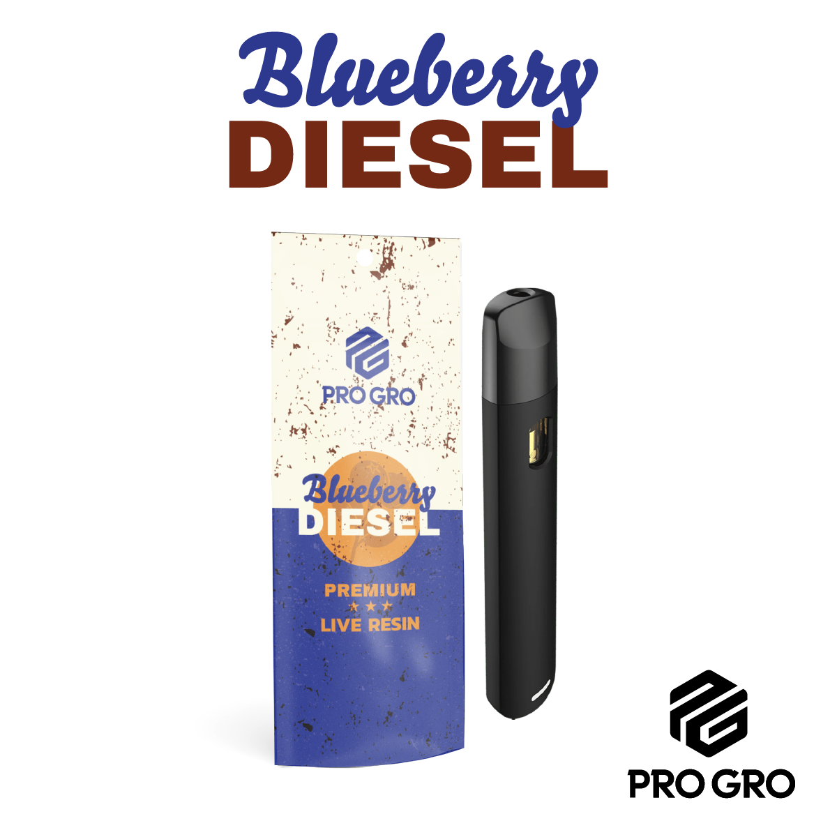 Photograph of product: ProGro Blueberry Diesel All-In-One Live Resin Vape | 1g
