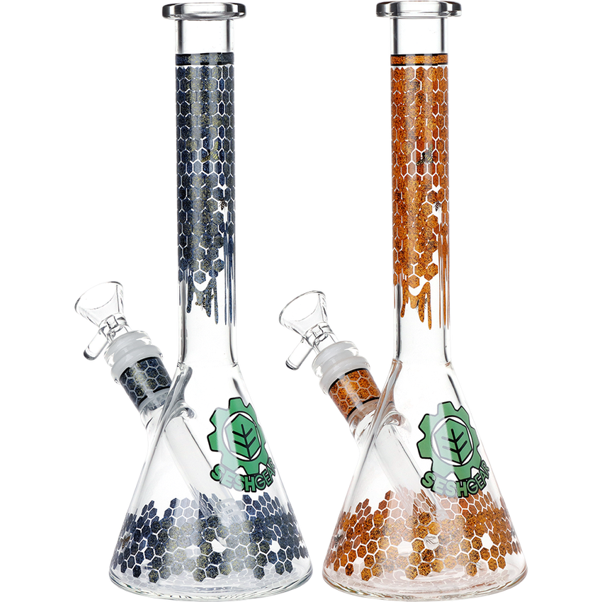 Photograph of product: SeshGear Honeycomb Glass Beaker Water Pipe | 9.75" | 14mm F