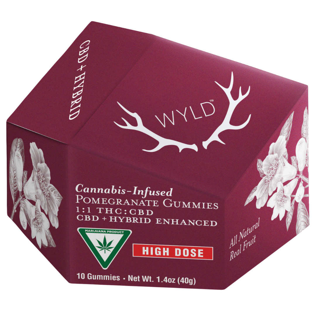 Photograph of product: WYLD | Pomegranate 1:1 | TH-oui:CBD Gummies | 200mg:200mg