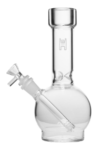 Photograph of product: | Human Grade | 9" Ball Water Pipe  - Clear W/ Green