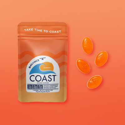 Photograph of product: COAST Oui'd Co. | BALANCE | 4pk Tangerine Gummies | 5mg CBG: 5mg CBD: 5mg TH-oui