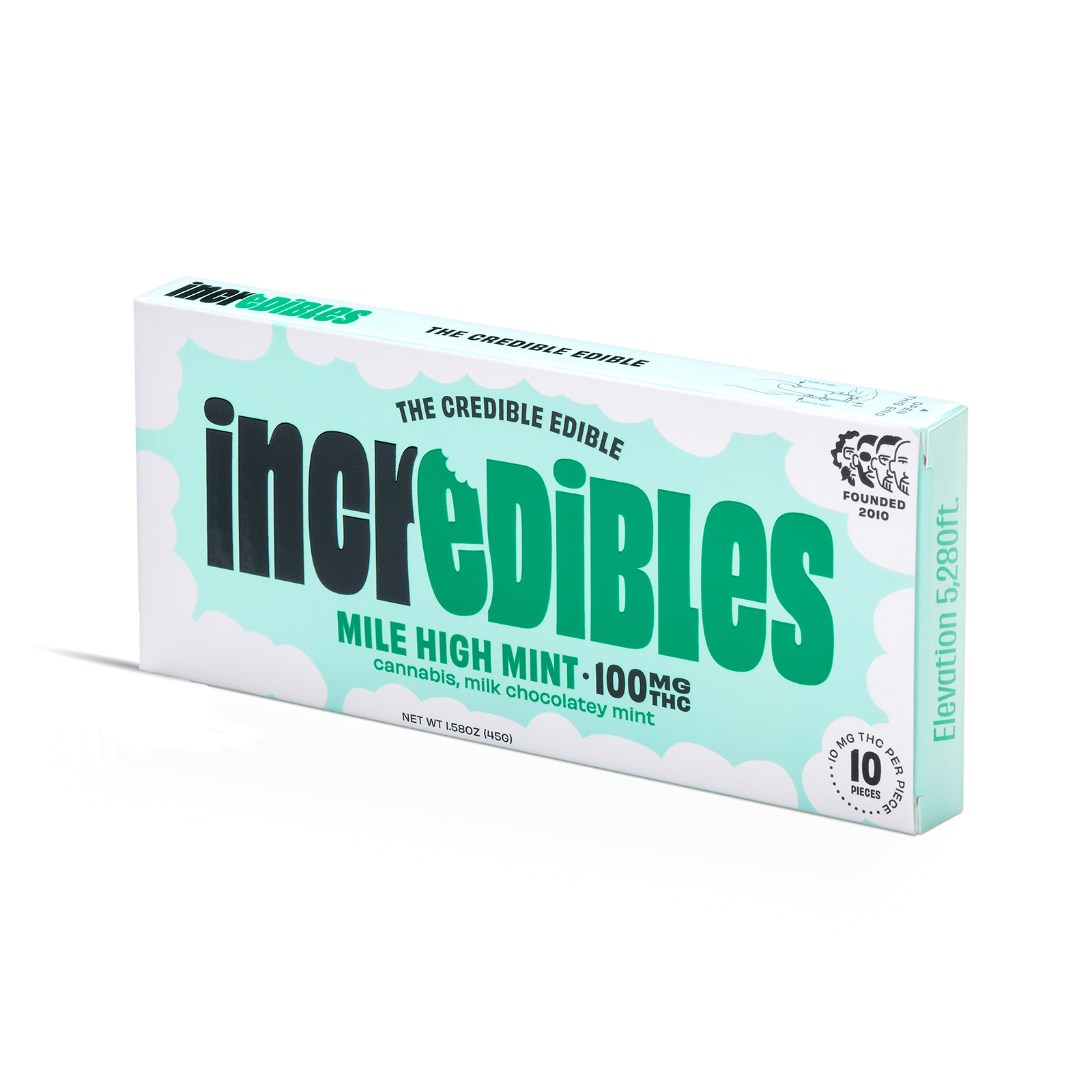 Photograph of product: Incredibles Chocolate Bar Mile High Mint (H) 100mg