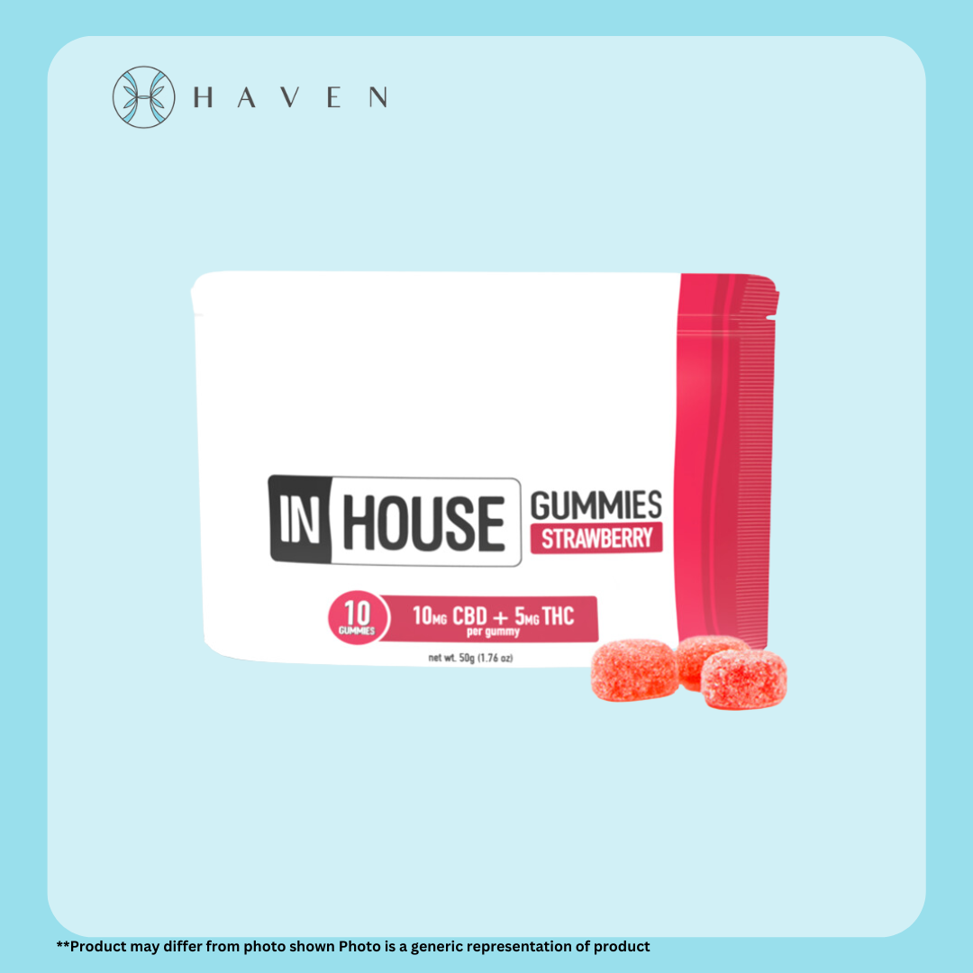 Photograph of product: 10mg Strawberry 1:1 TH-oui:CBD Fast Acting Gummies | In House