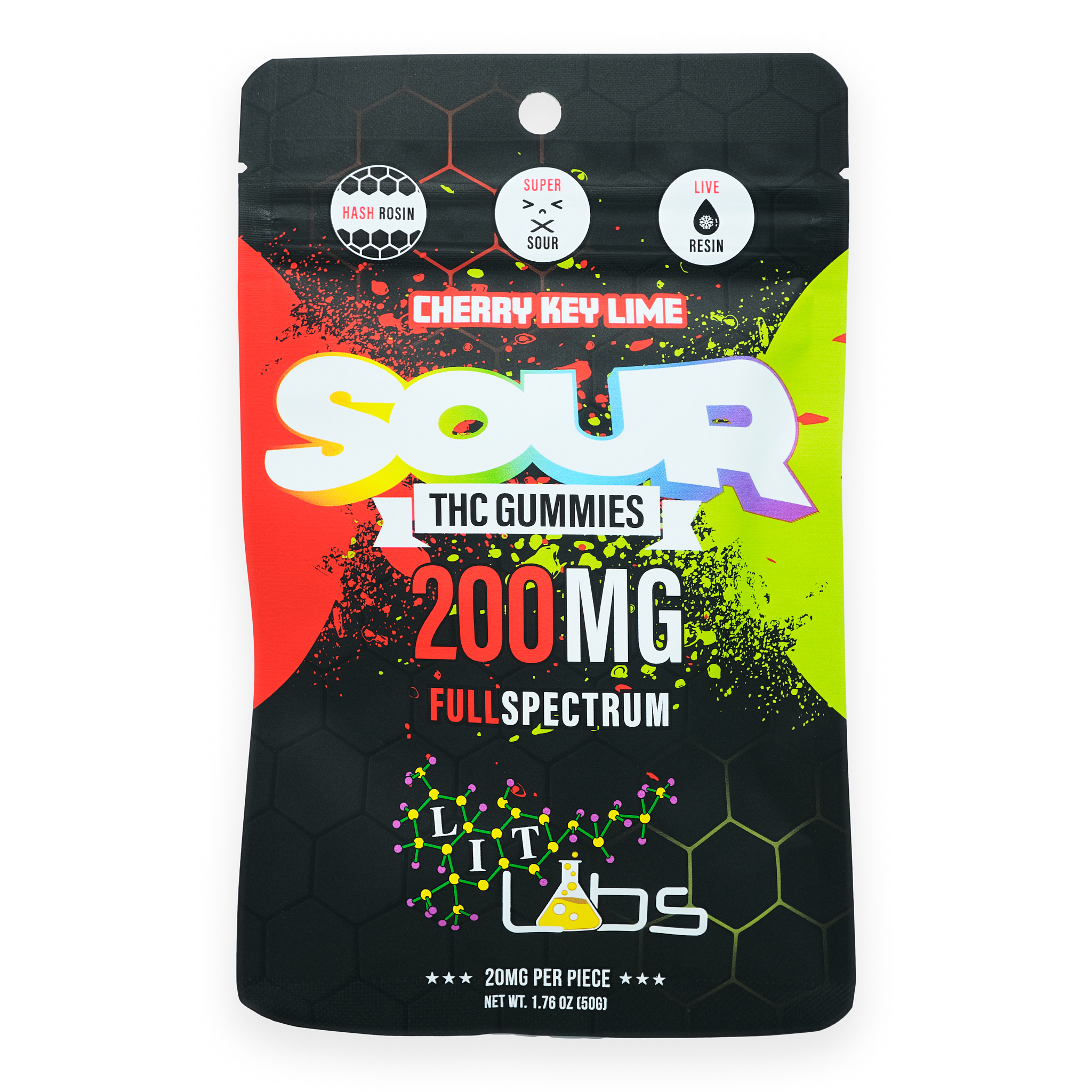 Photograph of product: Sour Cherry Key Lime | 200MG Rosin + Resin Full Spectrum Vegan Gummies