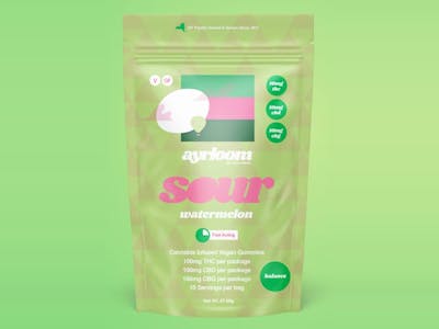 Photograph of product: Sour Watermelon- AYRLOOM - Gummies- 10MG TH-oui 10MG CBD 10MG CBG