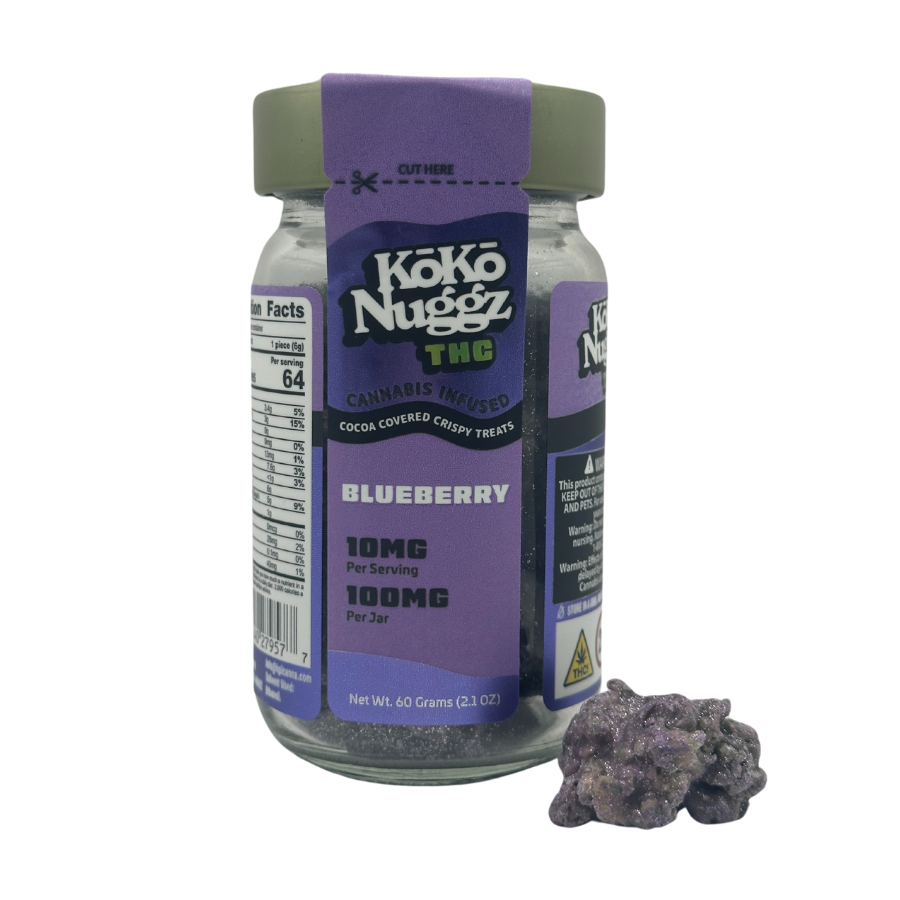 Photograph of product: Koko Nuggz | Cocoa Covered Crispy Treats | 10pk | Blueberry | 100mg