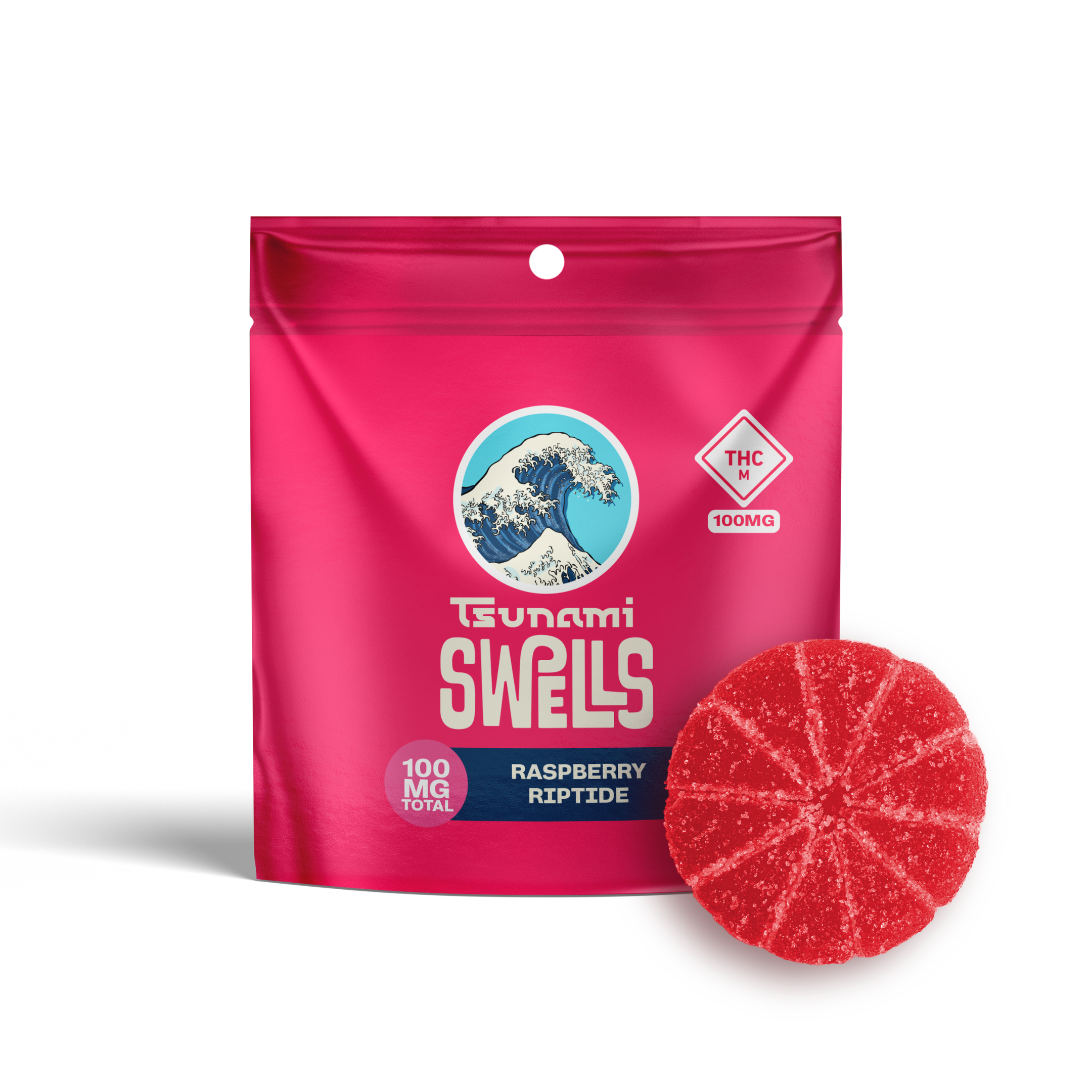 Photograph of product: Raspberry Riptide | 100mg | Single Gummy | Tsunami Swells