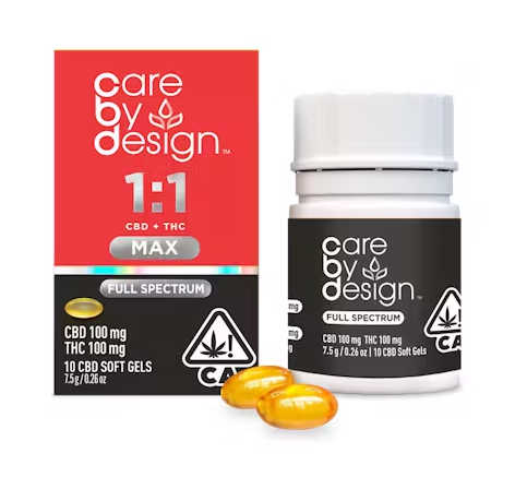 Photograph of product: 1:1 MAX (CBD) Full Spectrum Soft Gels 10pk 1000mg - Care By Design