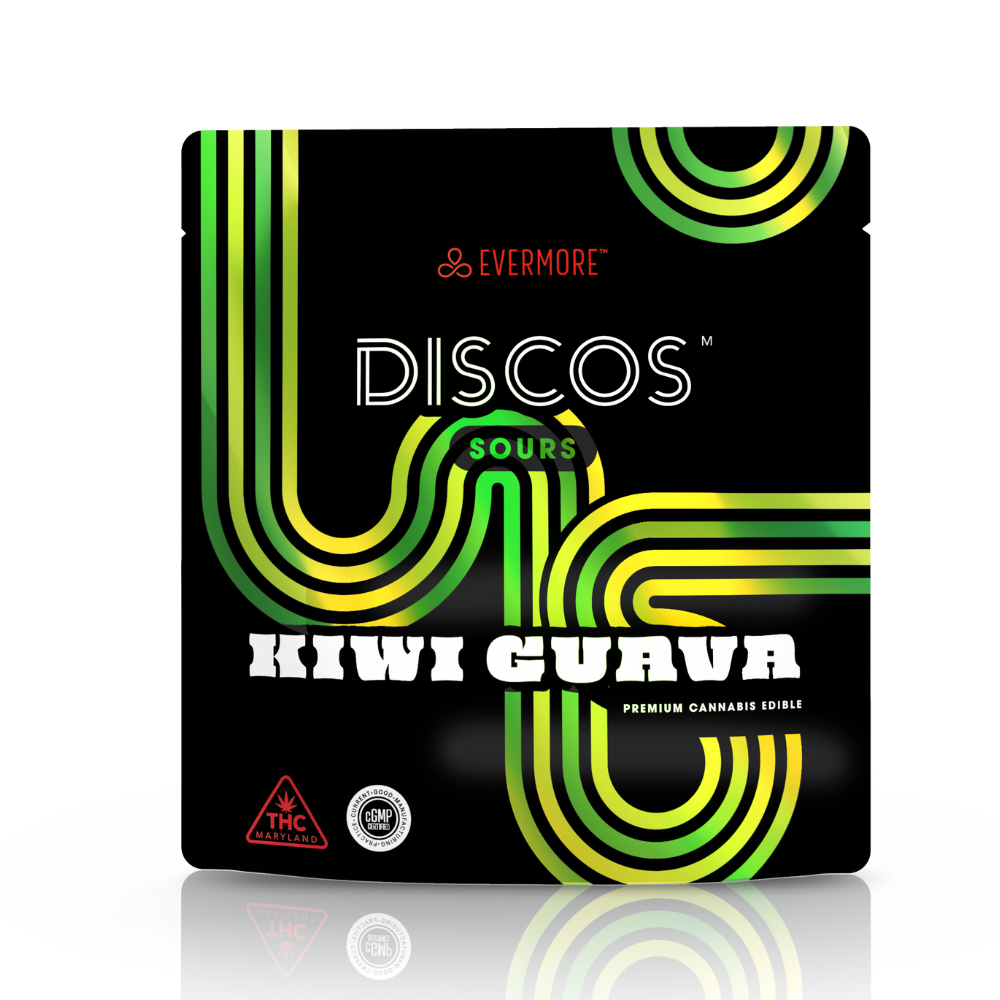 Photograph of product: 100mg Sour Kiwi Guava Live Resin Discos 10pk