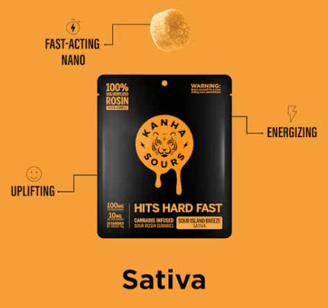 Photograph of product: Kanha NANO Sour Island Breeze Sativa Solventless Rosin Gummies 100mg
