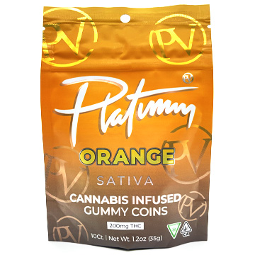 Photograph of product: PLATINUM VAPE ORANGE 200MG Oui'd GUMMY COINS REC