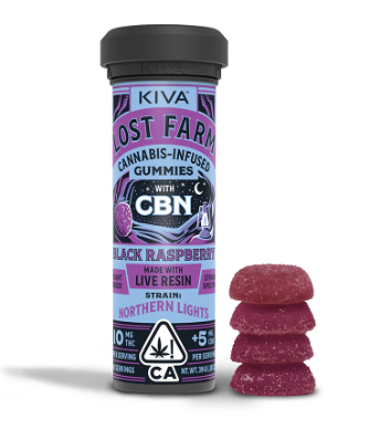 Photograph of product: Lost Farm Black Raspberry Northern Lights CBN Gummies 10mgTH-oui:5mgCBN 100mgTH-oui:50mgCBN