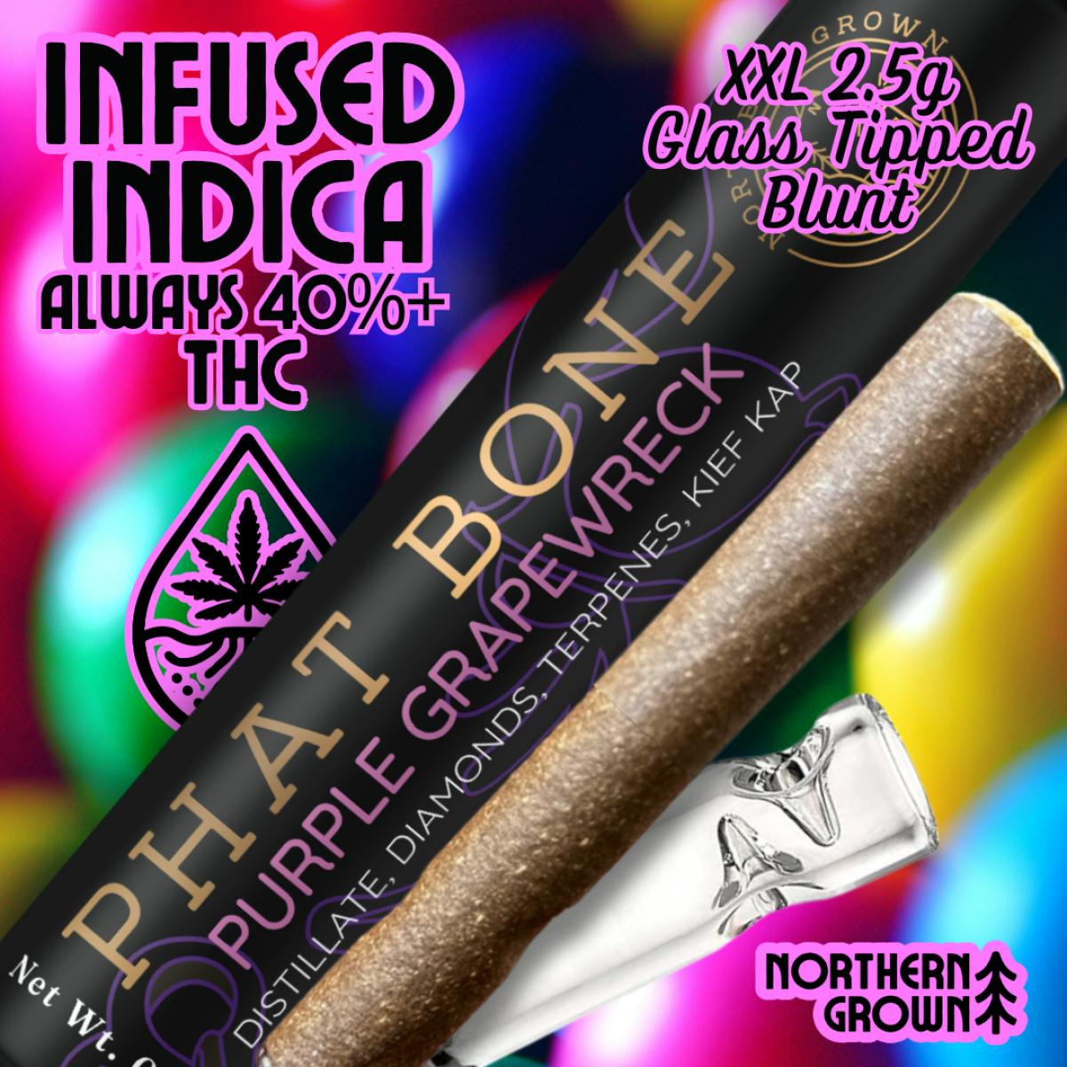 Photograph of product: Infused Pre-Roll Blunt | Phat Bone | Purple Grapewreck | 2.5g
