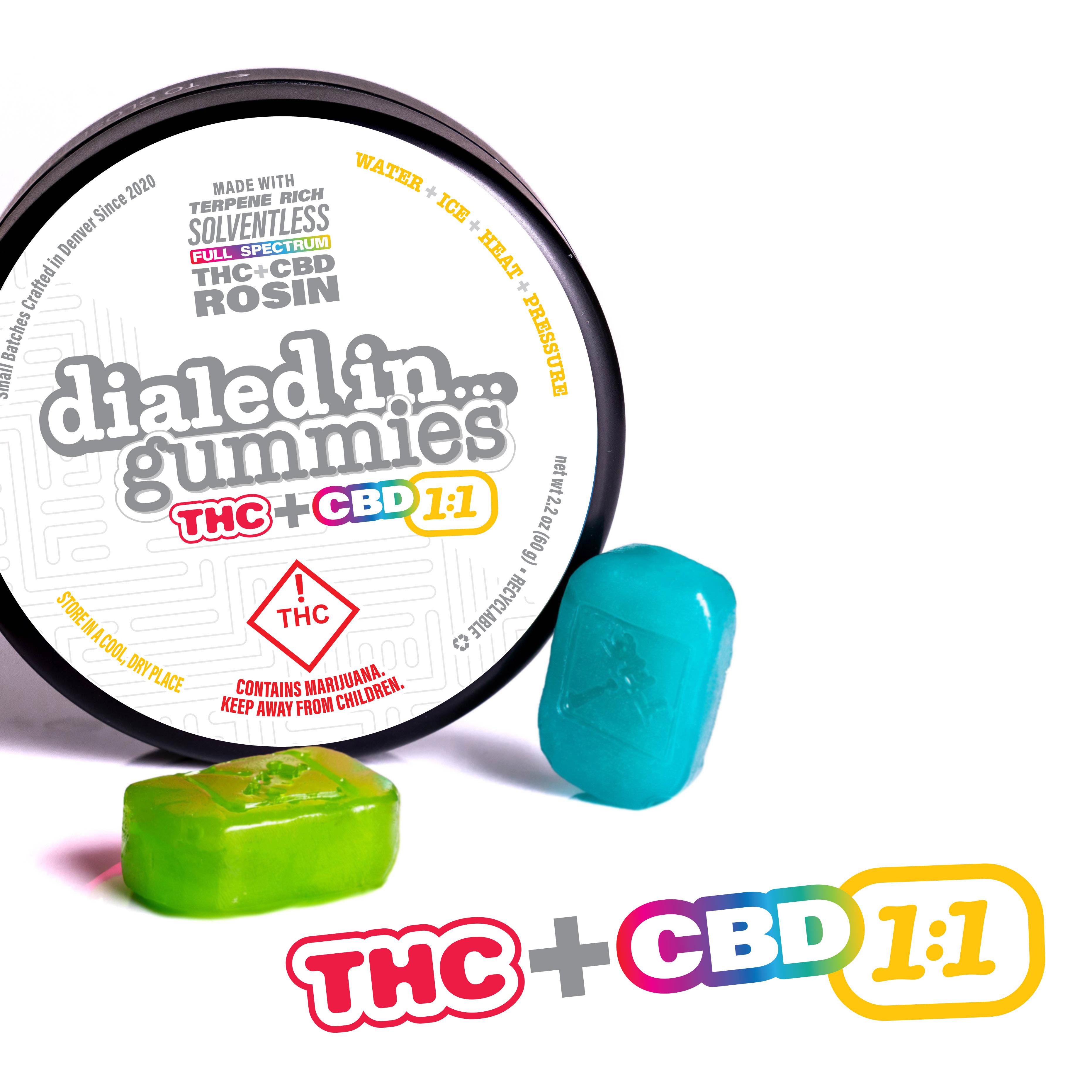 Photograph of product: Dialed In - Rosin Gummies - FOCUS 1:1:1 CBD:TH-ouiv:TH-oui Blood Orange (H) 100mg