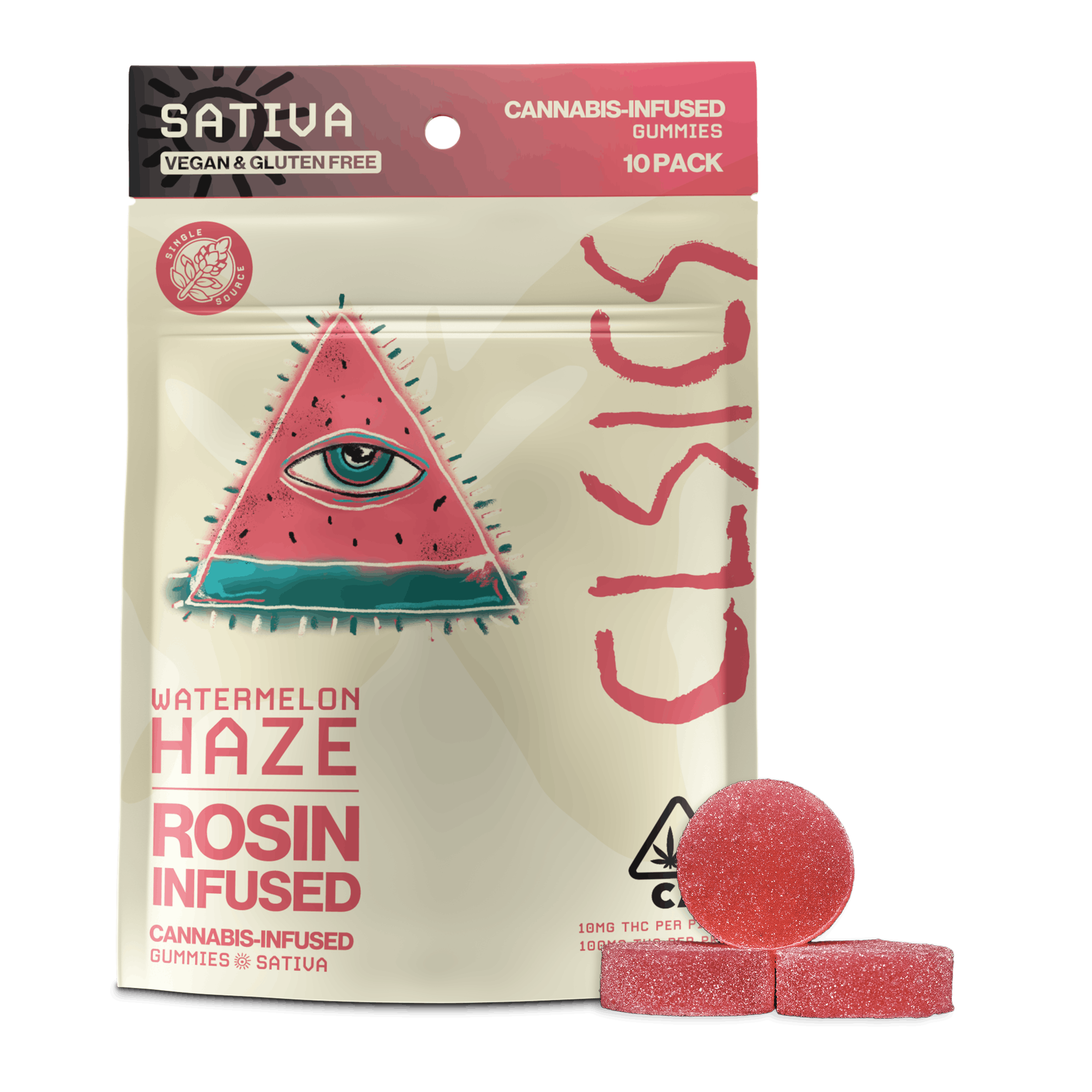 Photograph of product: Clsics | Watermelon Haze Live Rosin Gummies 10 Pack | 100mg