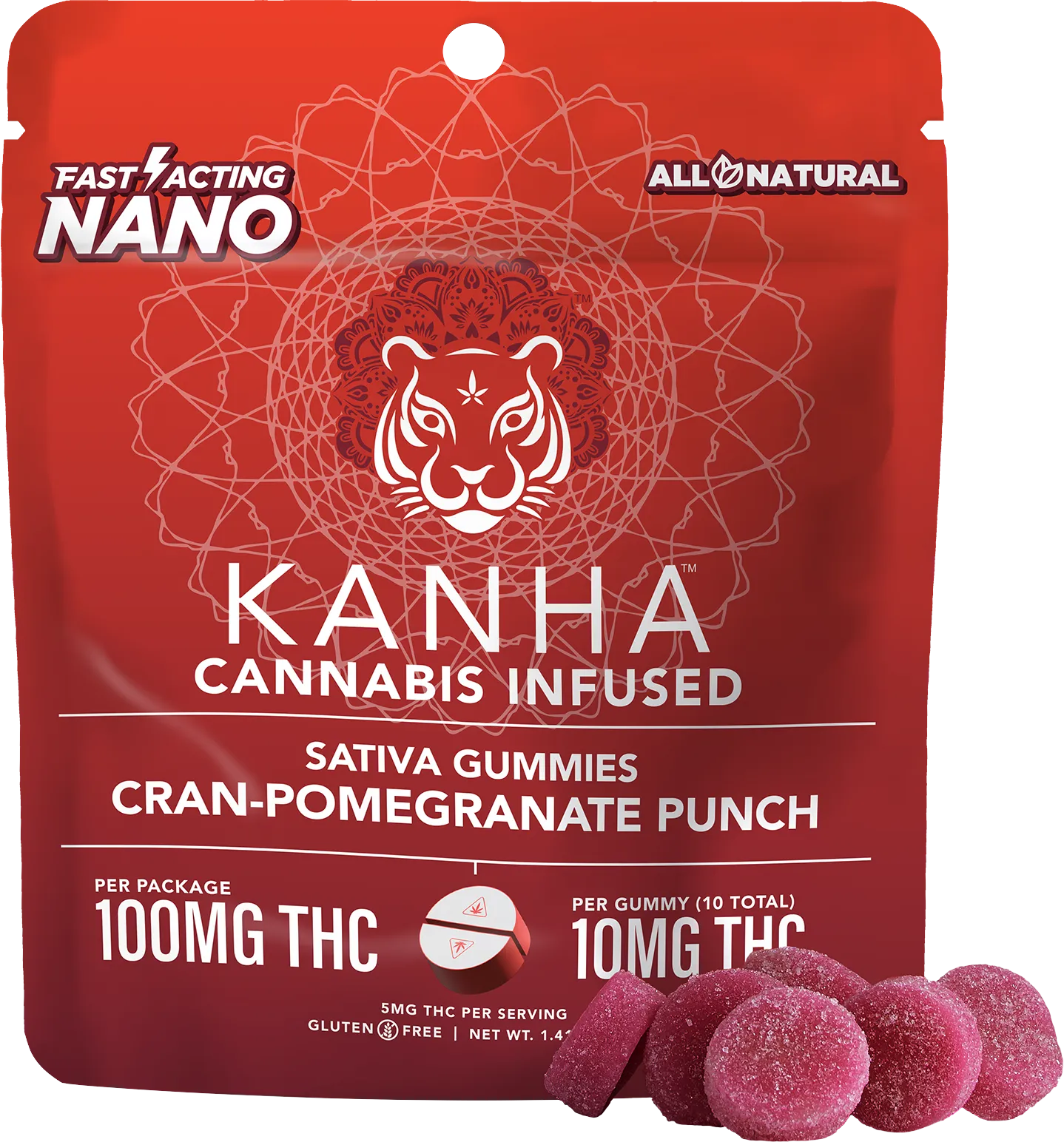 Photograph of product: Kanha | Cran Pomegranate Sativa Nano Gummies | 10 Pack 100mg